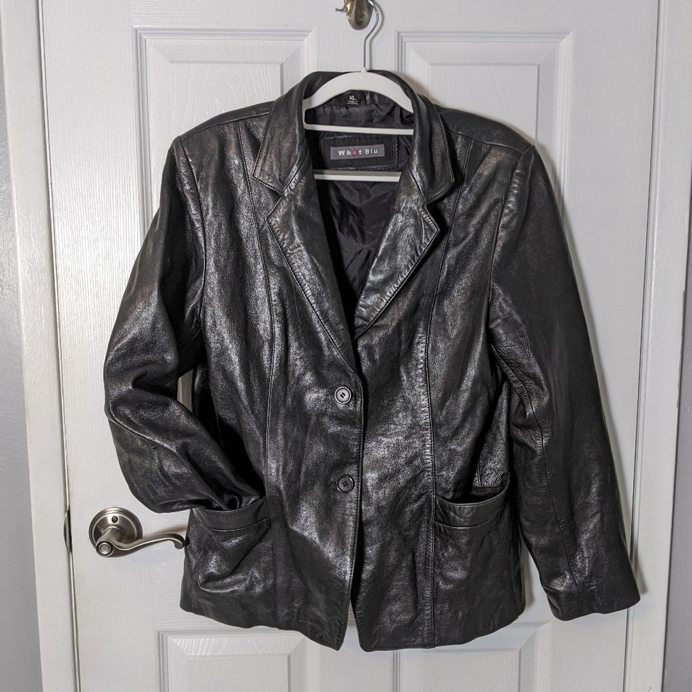 Sleek Button-Up Genuine Black Leather Pocket‎ Front Jacket from Whet Blu Size XL